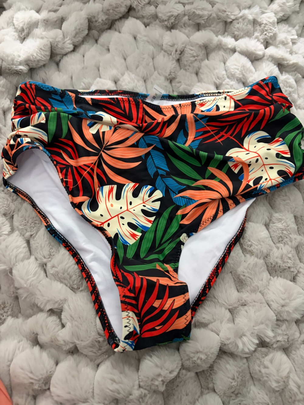 Tropical Leaf Print Bikini Bottoms - Black Multi Lg